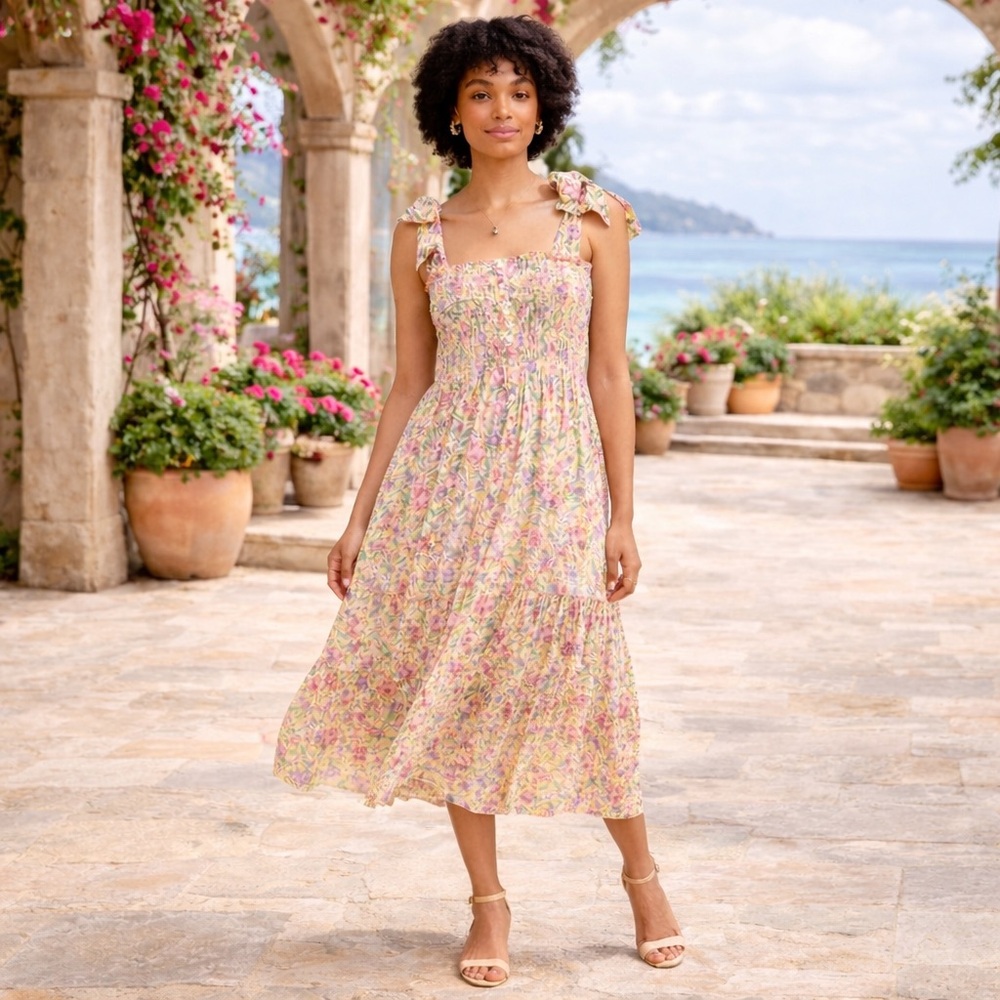 Poupette St Barth Triny Long Dress L NWT Floral Maxi Resort Vacation